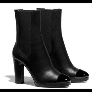 Authentic Chanal Ankle Boot Black Leather
